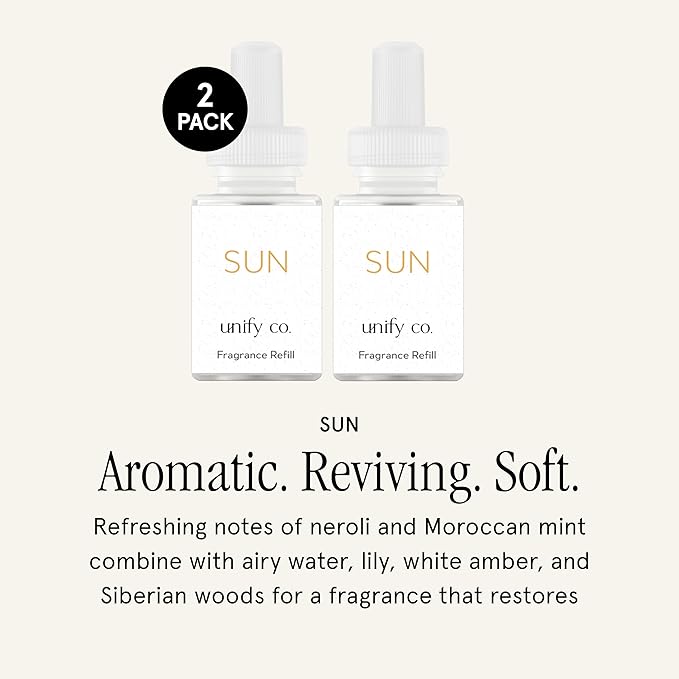 Pura & Unify Co. Home Scent Refill - Smart Home Air Diffuser Fragrance - Up to 120-Hours of Premium Fragrance per Refill - Clean & Safe Diffuser - Household Essential - 2 Pack - Sun