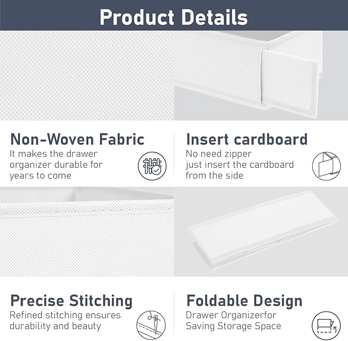 DIMJ Drawer Organizer Clothes - Underwear Organizer Small Sock Organizer Box Dresser Organizer,Drawer Dividers for Baby Clothes,Bra,Socks, Belt, Tie, Set of 6,White