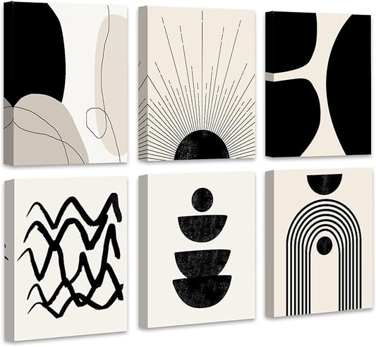 𝗗𝗿𝘀𝗼𝘂𝗺 Abstract Boho Wall Art Minimalist Geometric 𝗙𝗿𝗮𝗺𝗲𝗱 Wall Decor Boho Room Decor Black Brown Beige Line Art Canvas Painting Mid Century Modern Prints Bohemian Posters for Living Room Bedroom