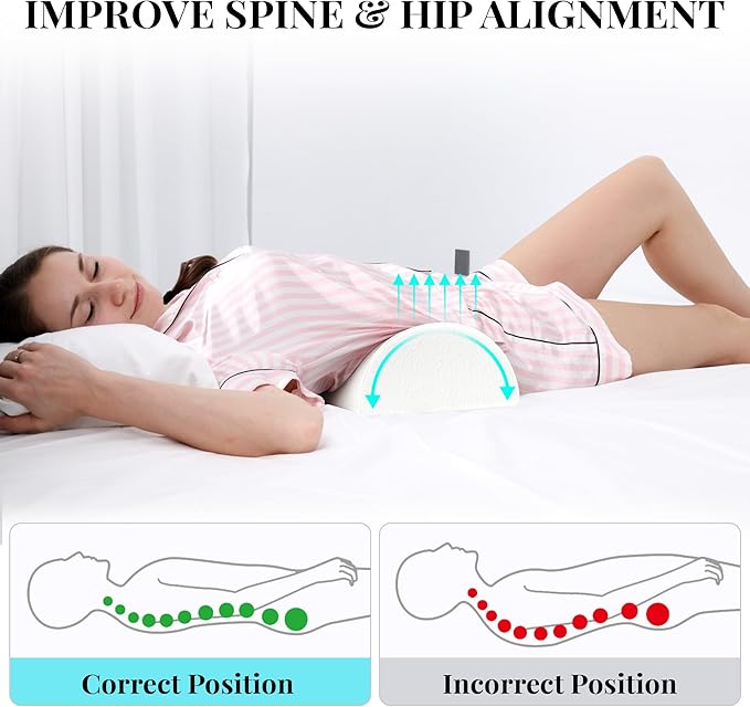 Knee Pillow for Side Sleepers Memory Foam Leg Pillows for Sleeping Yoga Bed Half Moon Bolster Pillow for Neck Pain Relief with 2 Pillowcases 20.5 x 8 x 4.5 Inches(White+Grey, Standard Size)