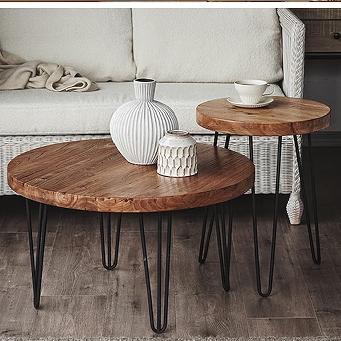 Rustic Round Old Elm Coffee Table Solid Wood Coffee Table for Living Room,27.25'' W x 27.25'' D x 16'' H