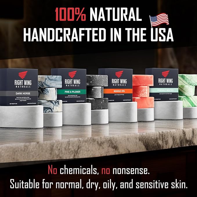 Right Wing Naturals Bar Soap Gift Set for Men | Handcrafted Cold-Pressed | Handmade Organic Soap for Men | Most Popular Flavors | Natural Scented Men’s Bar Soap| Pack of 4 Bars