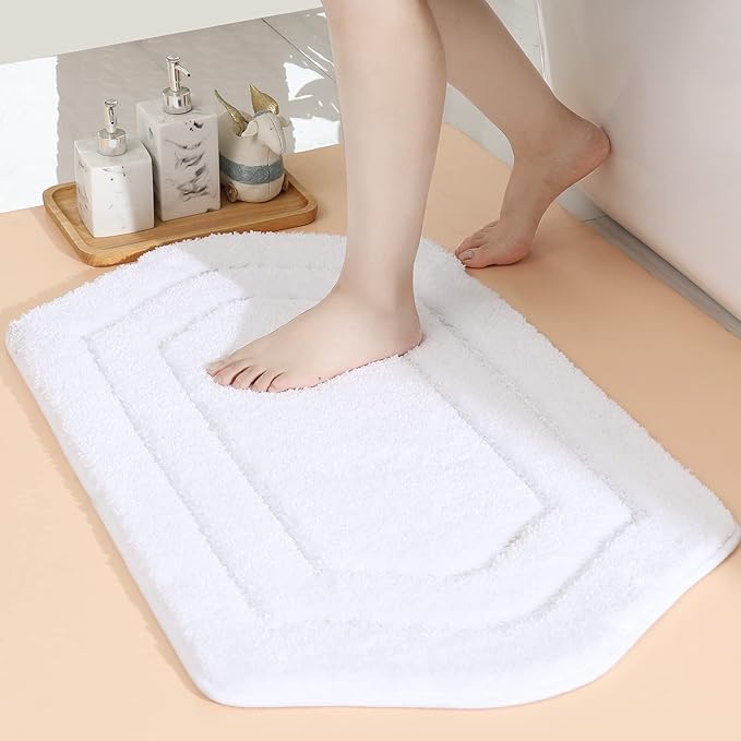 COSY HOMEER Extra Thick Bath Linen Sets Rugs for Bathroom - Anti-Slip Bath Mats Soft 100% Strong Polyester Living Room Bedroom Water Absorbent(White,17x27 - Inches)