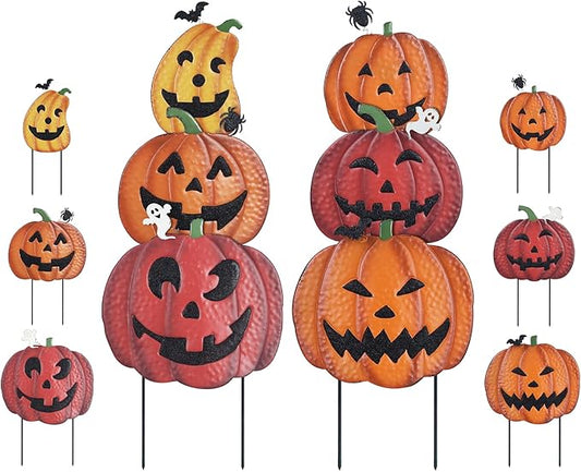 Hogardeck Outdoor Halloween Decorations - 2PCS 36" Decorative Garden Stakes with Pumpkins, Jack O Lantern Metal Yard Signs for Garden, Lawn, Patio Decor