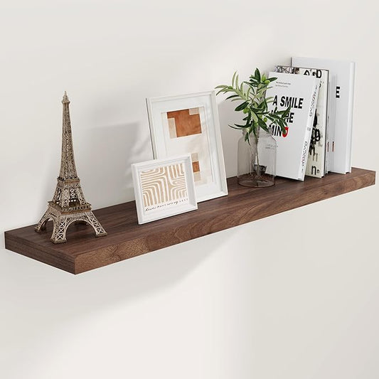 Fun Memories Floating Shelves 48 Inch Long, 9.3 Inch Deep Wall Shelf for Fireplace Mantel, Rustic Farmhouse Wooden Shelves for Wall Decor Bathroom, Kitchen, Office, Walnut Color, Set of 1