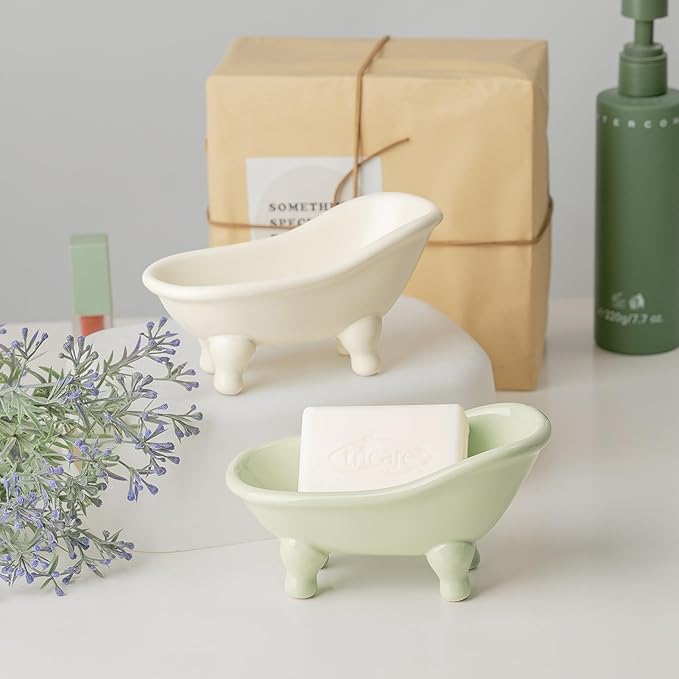 5.6" Ceramic Mini Bathtub Soap Dish Decortative Clawfoot Bathroom Soap Dish (Crème)