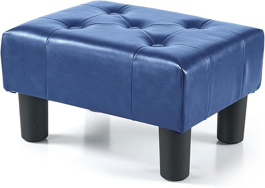 BRIAN & DANY Small Foot Stool, Leather Foot Stools with Legs, Stable Small Footstool for Living Room, Blue