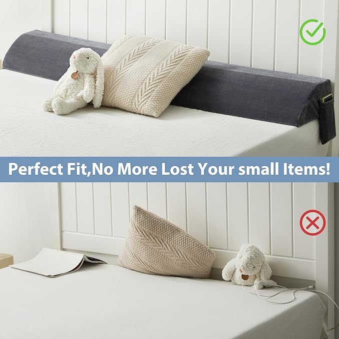 Queen Bed Wedge Pillow for Headboard Gap, Mattress Bed Gap Filler(0-8"), Between Headboard and Mattress, Triangle Headboard Pillow(Grey,Queen)