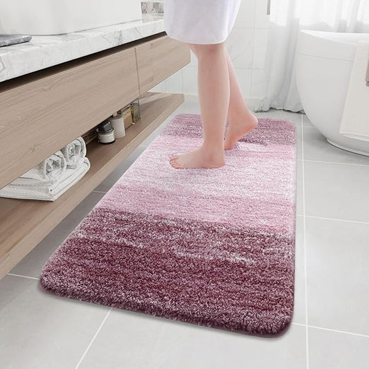 Arotive Microfiber Bathroom Rugs, Shaggy Soft and Absorbent Bath Rug, Non-Slip, Thick Plush Machine Washable Dry Bath Mats for Bathroom, Tub and Shower, 47x24, Mauve