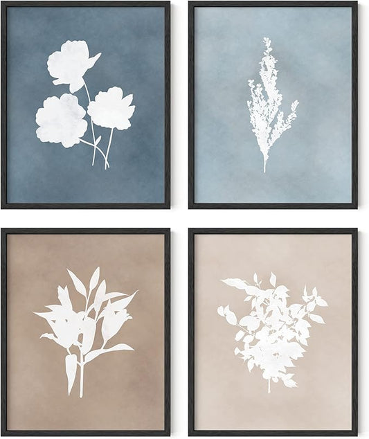 HAUS AND HUES Floral Wall Art - Set of 4 Plant Posters for Wall Vintage Botanical Prints, Flower Pictures for Room Aesthetic, Vintage Art Prints Flower Wall Art (Black Frame, 16x20)