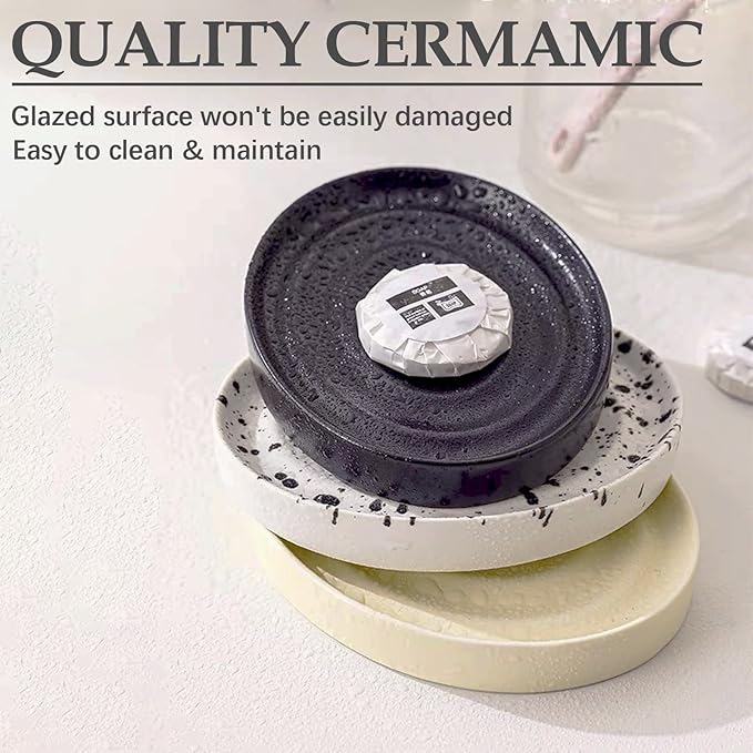 Ceramic Soap Dish Creamy Yellow Modern Soap Bar Holder Porcelain Solid Chic Trays Saver for Shower Bathroom Tub Razor Kitchen Keep Soap Bars Dry, Easy to Clean, 4.92" L x 3.74" W