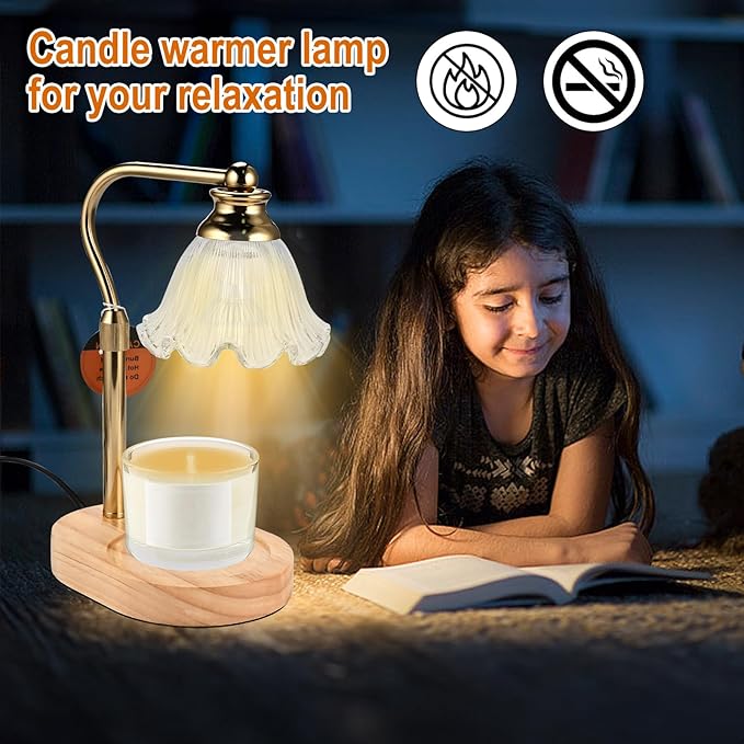 Women's Gift: Height-Adjustable Flower Candle Warmer Lamp w/Timer & Dimmer for Jar Candles | 2 Bulbs | Ideal for Home Decor & Birthday Gifts (Flower)