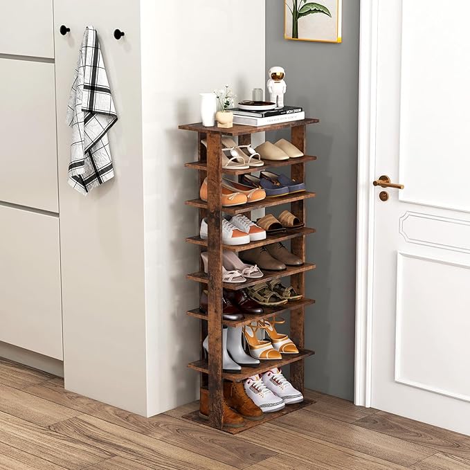 Tangkula 8-Tier Vertical Shoe Rack, Space-Saving Corner Shoe Organizer for 14 Pairs, Narrow Shoe Storage for Entryway, Front Door, or Closet