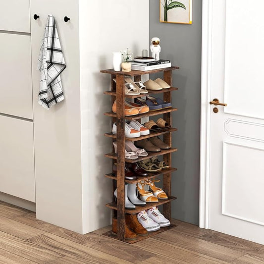 Tangkula 8-Tier Vertical Shoe Rack, Space-Saving Corner Shoe Organizer for 14 Pairs, Narrow Shoe Storage for Entryway, Front Door, or Closet