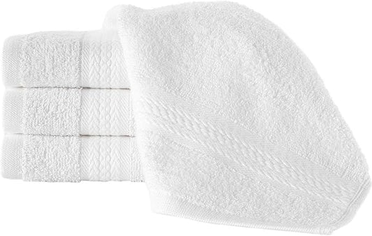REGAL RUBY 4 Pieces White Washcloths Bath Linen Set Quick-Dry, Highly Absorbent, Soft Feel Towels, Premium Quality Flannel Face Cloths