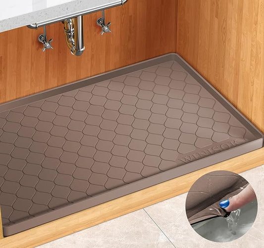 Silicone Under Sink Mat 28" x 19", Kitchen Essentials and Gadgets, Shelf Liner and Cabinet Protector, Home Organizers and Storage, Waterproof Bathroom Tray