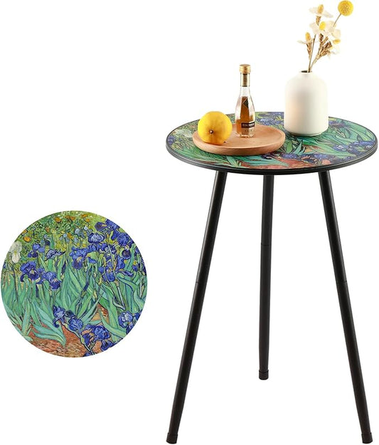 Outdoor Side Table 1 pcs Patio Side Tables for Outside End Tables Small Outdoor Table Round Patio End Table Modern Metal Side Table Outside, Patio, Indoor, Bedroom, Living Room, Small Spaces, Iris