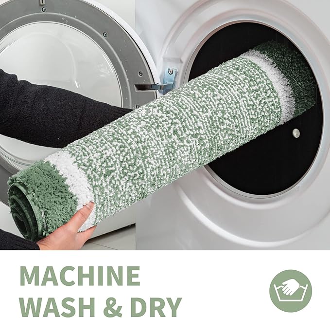 CozeCube Bath Mat, Non Slip Shaggy Bath Rug, Extra Soft Absorbent Microfiber, 32' x 20', Sage Green