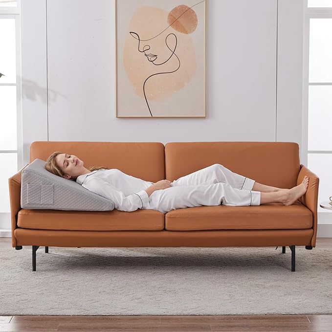 Bed Wedge Pillow for Sleeping, 12" Wedge Pillows for After Surgery, Soft Memory Foam Top, Triangle Pillow Wedge, Body Positioners for Leg Elevation, Acid Reflux, Gerd, Snoring Relief, Grey