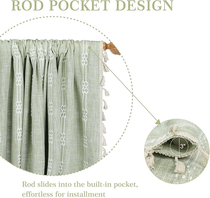 ColorBird Sage Curtain 84 inch Length, 2 Panels Farmhouse Linen Curtains for Living Room, Light Filtering Embroidered Curtains & Drapes for Dining Bedroom Nursery Doorways