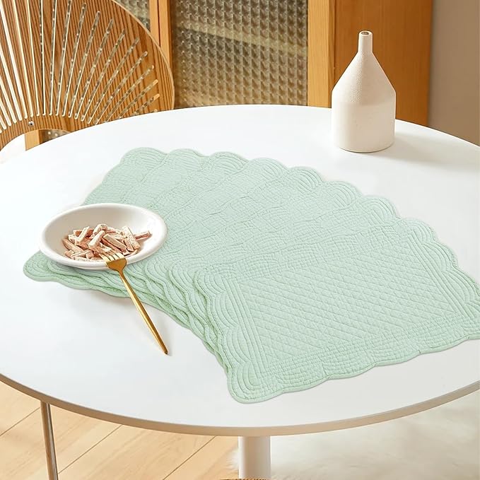 HOMBYS Quilted Placemats Set of 6 Washable-13x18 inches Rectangular Placemats for Kitchen Table-100% Cotton Fabric Rectangular Table Mats, (Sage Green)