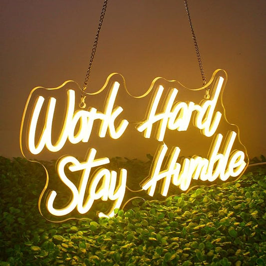 NOSUN Work Hard Stay Humble Neon Sign Warm White Neon Signs for Wall Decor with Dimmable Office LED Neon Signs Motivational Neon Lights for Bedroom Office Wall Apartment Study Decor Light Up Sign