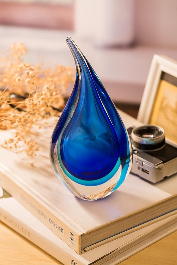 Hand-Blown Glass Sculpture Glass Decor Murano-Style Glass Statue and Figurine Wonderful Gift, Blue Hollow