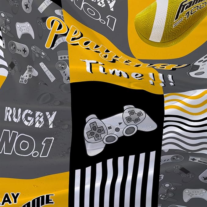 AILONEN Gaming Shower Curtain,Orangish Ball Sports Bathroom Shower Curtain for Boys Kids Teens, 60" W*72" H Gaming Gamer Theme Shower Curtain Sets for Bathroom