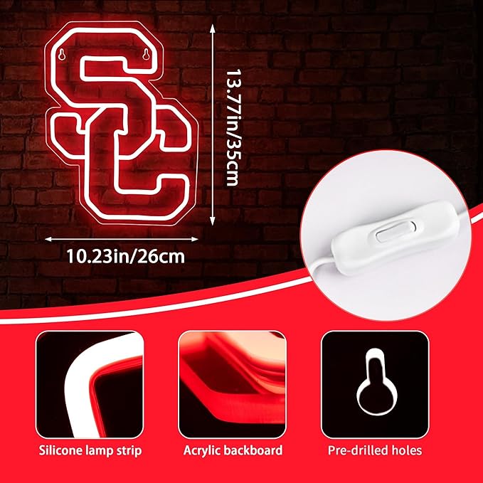 University Neon Signs,College Neon LED Sign,University Football Team Logo Neon,City Name Signs for Man Cave,Room,Dorm Decor for College Students,Signs for Men,Size 13.77 * 10.23in(XD114)