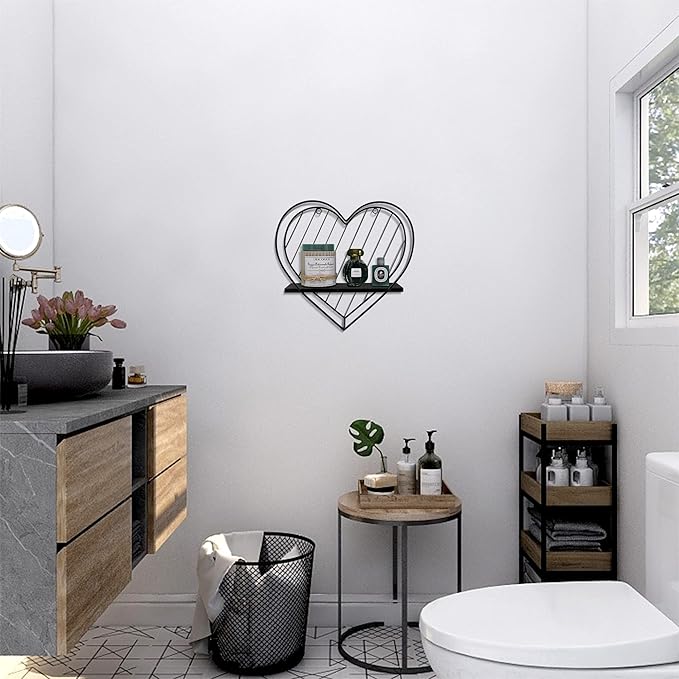 Afuly Floating Shelves - Black Wall Shelf, Heart Shaped Modern Minimalist Storage Rack Organizer for Bedroom, Bathroom, Living Room Home Decor