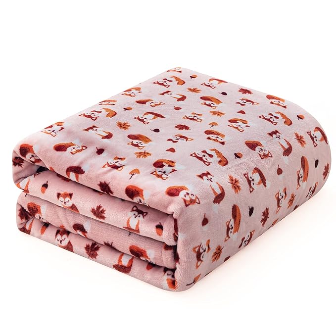 DaysU Plush Flannel Sherpa Baby Blanket for Girls Boys, Portable Reversible Soft Micro Fleece Baby Crib Throw Blanket with Animal Print for Newborn and Nursery, Fox, 30"x40"