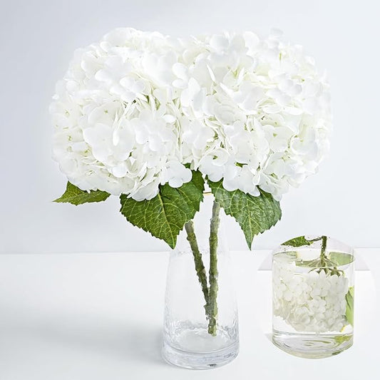 MARTINE MALL 2Pcs 21in Hydrangea Artificial Flowers, Latex Real Touch Hydrangeas Lifelike Large Hydrangea Flowers for Home Decor Party Arrangements Wedding Bouquets Centerpieces (White)