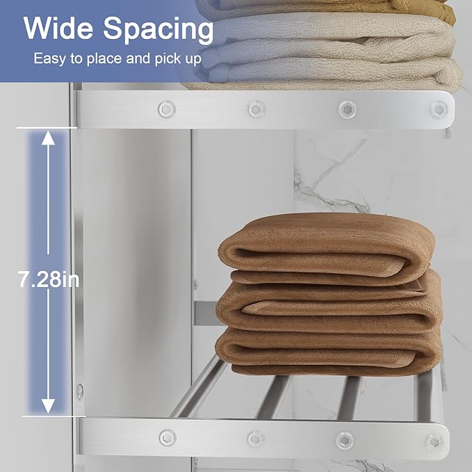 Towel Shelf for Bathroom Wall Mounted, 3-Tier Hotel Style Towel Rack with Towel Bars, Brushed Nickel Towel Racks for Bathroom Lavatory, 16 Inch