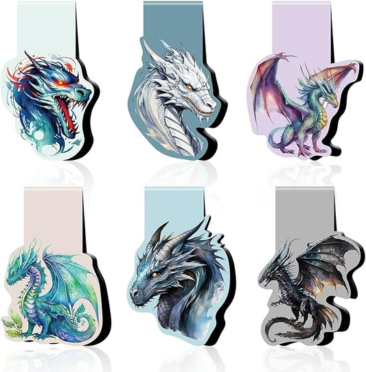 Dragon Magnetic Bookmark Gift - 6Pcs Rider Bookmarks Cool Animal Book Mark Magnets Fantastic Page Clip for Book Lovers Students Reading Gifts