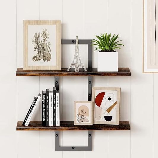 2 Tier Floating Shelves for Wall,16 inch Wall Shelf for Room, Kitchen Shelves Industrial Floating Shelf Decor for Bathroom, Living Room, Bedroom
