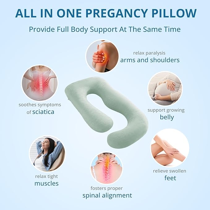 Sasttie Pregnancy Pillow Cooling, Cooling Pregnancy Pillow for Sleeping, Cooling Maternity Pillows for Pregnant Women, Pregnancy Must Haves U-Shaped Full Body Pillow with Cooling Cover, Green