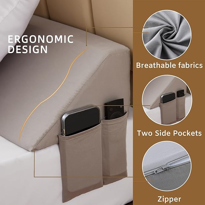 Queen Bed Wedge Pillow for Headboard, Foam Headboard Pillow, Bed Gap Filler, Mattress Wedge, Mattress Gap Filler Queen - Fill The Gap (0-7") Between Headboard and Mattress (Gray, 60"x10"x6")