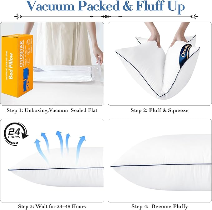OTOSTAR Bed Pillows for Sleeping 4 Pack Standard Size Cooling Pillows Luxury Sleeping Pillow 3D Microfiber Filling Breathable Cover Soft Hotel Collection Pillows for Back Side or Stomach Sleepers