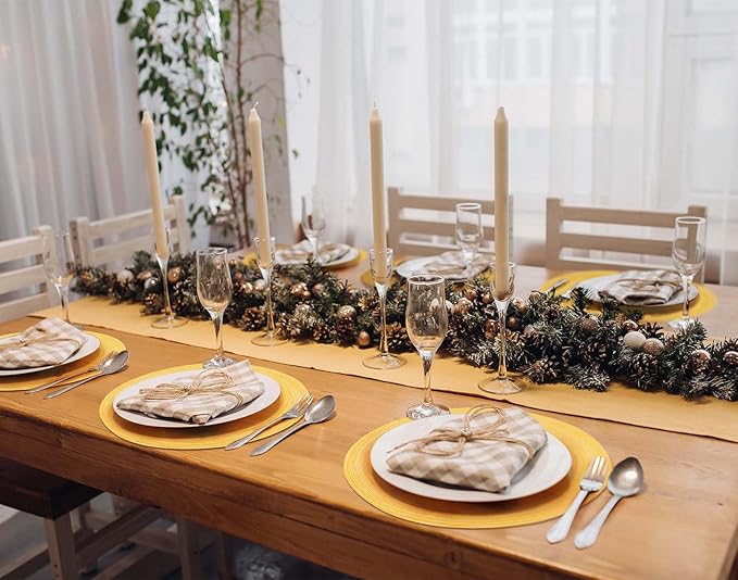 Noctiflorous Round Braided Placemats 15 Inch Round Table Mats Set of 6 for Dining Tables Natural Woven Heat Resistant Place Mats (Round Yellow)