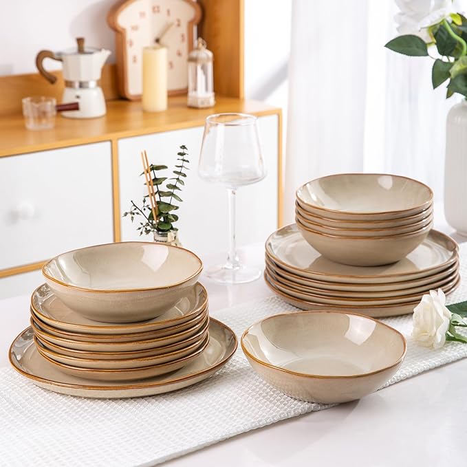 AmorArc Ceramic Dinnerware Sets,Handmade Reactive Glaze Stoneware Plates and Bowls Set,Highly Chip and Crack Resistant | Dishwasher & Microwave Safe Dishes Set,Service for 8 (24pc)