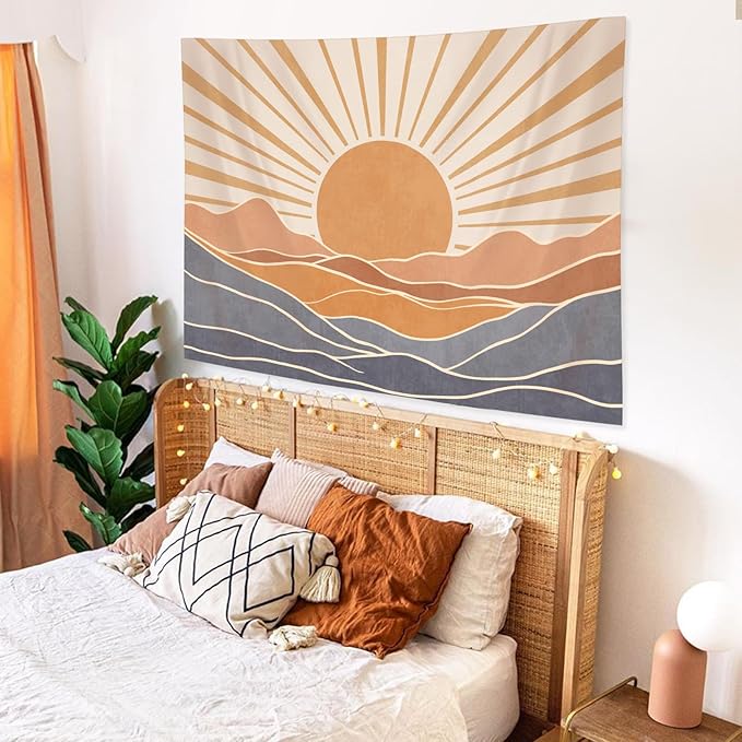 Lunerfex Boho Sun Tapestry Sunset Wall Tapestry, Mountain Tapestries for Bedroom 80s Tapestries Wall Hanging for Bedroom Living Room Wall Decor Boho-3 70"x90"