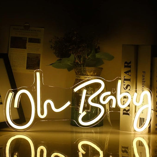 Lucunstar Neon Light Oh Baby Warm White Neon Sign for Wall Decor Neon Lights Sign Oh Baby Word LED Neon for Nursery Bedroom Game Room Club Bar Wedding Party,Room Decor(16.5"X6.9")