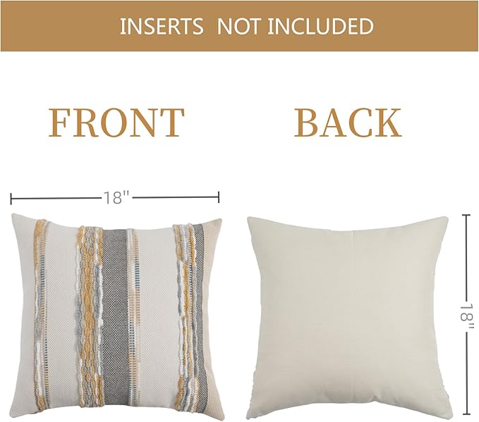 Boho Pillow Covers 18x18 Set of 2 for Couch-Modern Farmhouse Sofa Decorative Throw Pillow Covers Textured Chenille Cushion Covers Outdoor Netural Bohemian Pillow Cases Square