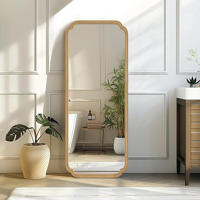 WallBeyond Full Length Mirror Wall Mounted 55"x22", Rustic Wooden Frame Floor Mirror, Large Full Body Mirror for Bedroom, Leaning or Hanging Against Wall (Naturl Solid Wood)