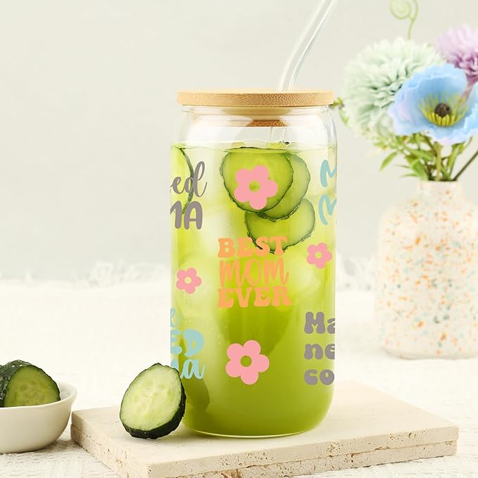 Best Mom Ever Sipper Glass, Coffee Cup for Mama, Mother's Day Gift, Present for Mom, 16oz Sipper Glass Can, Best Mama Gift, Gifts for Her, Birthday, Christmas, Thanksgiving Gifts from Daughter, Son