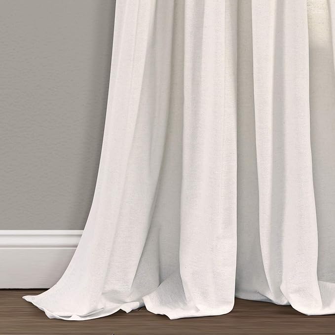 Lush Decor Linen Button Window Curtain Panel, Single, 40" W x 95" L, Black & Off White - Country Curtains - Rustic Decor - Color Block Modern Farmhouse Curtains For Living Room, Bedroom & Dining Room