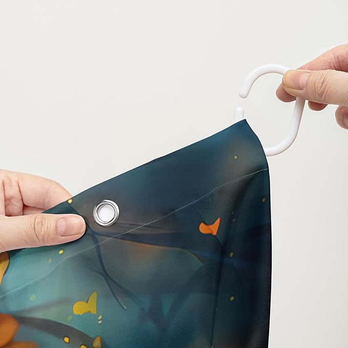 AILONEN Cute Black Cat Shower Curtain Set, Yellow Flower Kitty Cloth Shower Curtain Curtain for Bathroom,Cat Lovers Animal Shower Curtain Liner for Kids Boys Girls,48" W*72" H