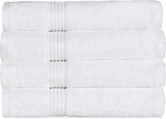 Superior Egyptian Cotton 4-Piece Bath Towel Set for Shower, Bath, Spa, Resort, Hotel, Soft Body Towels, Airbnb Essentials, Apartment, Dorm, Quick Dry, Absorbent, Bathroom Basics, White