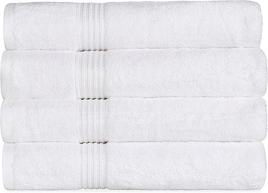 Superior Egyptian Cotton 4-Piece Bath Towel Set for Shower, Bath, Spa, Resort, Hotel, Soft Body Towels, Airbnb Essentials, Apartment, Dorm, Quick Dry, Absorbent, Bathroom Basics, White