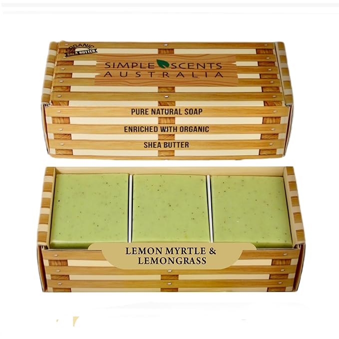 Lemon Myrtle Scented Natural Soap Bars (6 Bars), 3.5oz Moisturizing French Triple Milled Soap Bars Enriched with Shea Butter - Pure Plant Oil Bath & Body Soap Bars